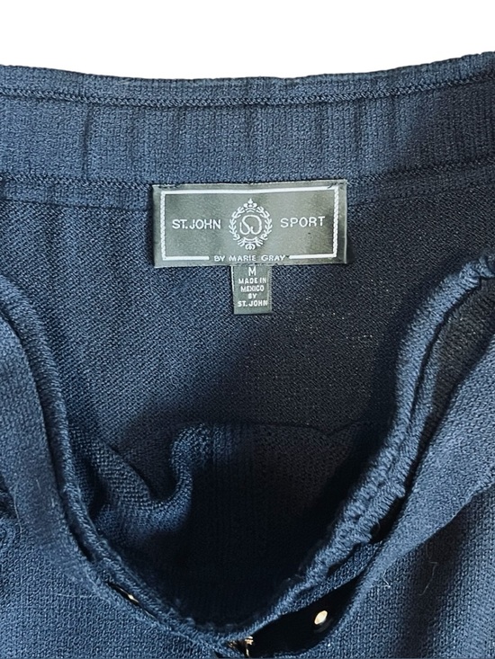 St. John Sport Women’s Sz M Navy Blue Santana Knit Midi Skirt Buckle Belt - Picture 4 of 7